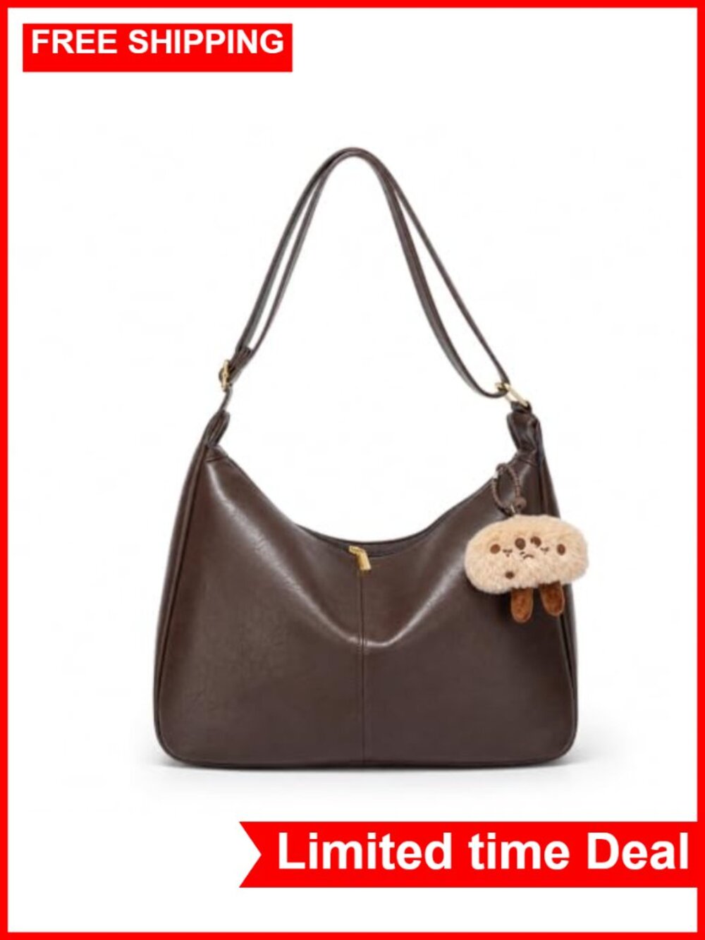 Vintage Genuine Leather Crossbody Shoulder Bag with Cherry Pearl Charm